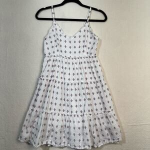 Sim & Sam Tiered V-Neck Babydoll White Mini Dress Spaghetti Straps Size Medium